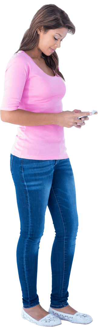 Transparent Side Profile of Woman Engaged with Smartphone