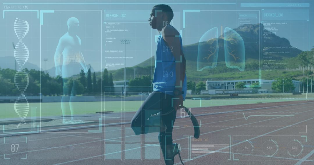 Digital Sports Data Concept with Para-athlete Stretching Trackside