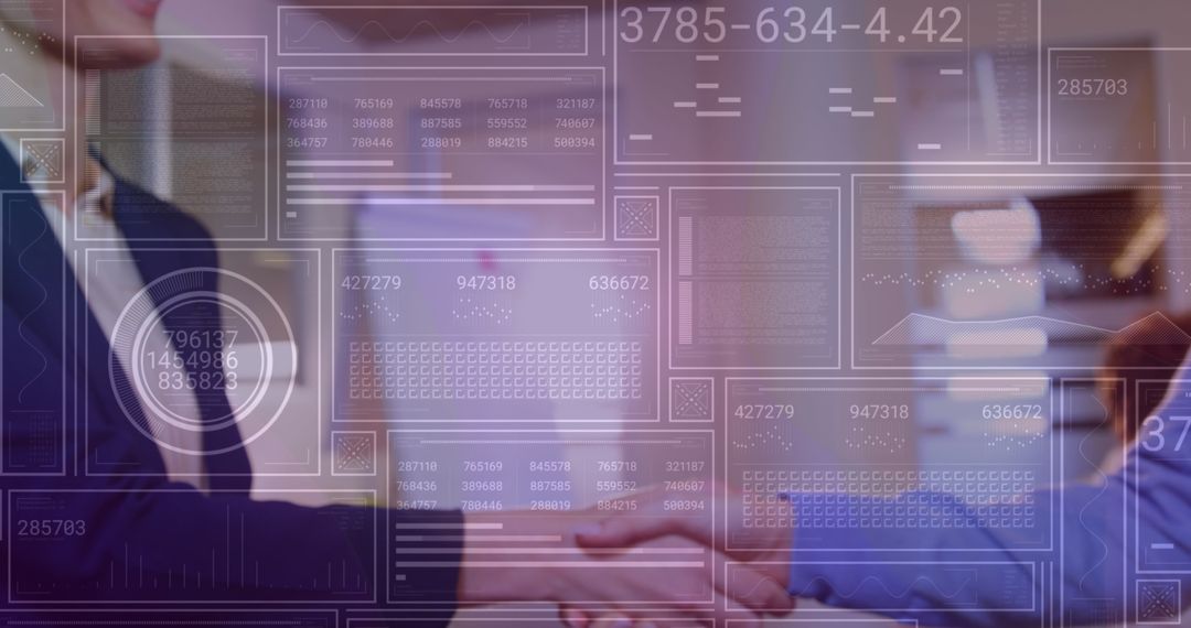 Businesswomen Shaking Hands with Digital Interface Background