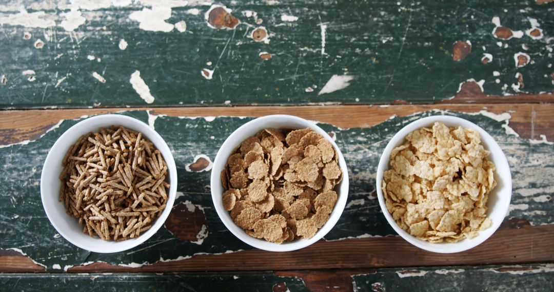 Assorted Cereals in Bowls on Rustic Wooden Table - Free Images, Stock Photos and Pictures on Pikwizard.com