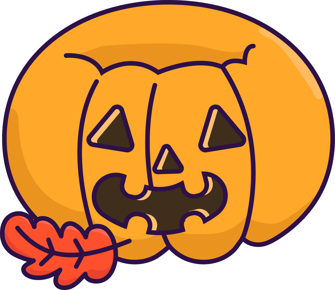 Cartoon Jack-o'-lantern with Leaf Transparent Background