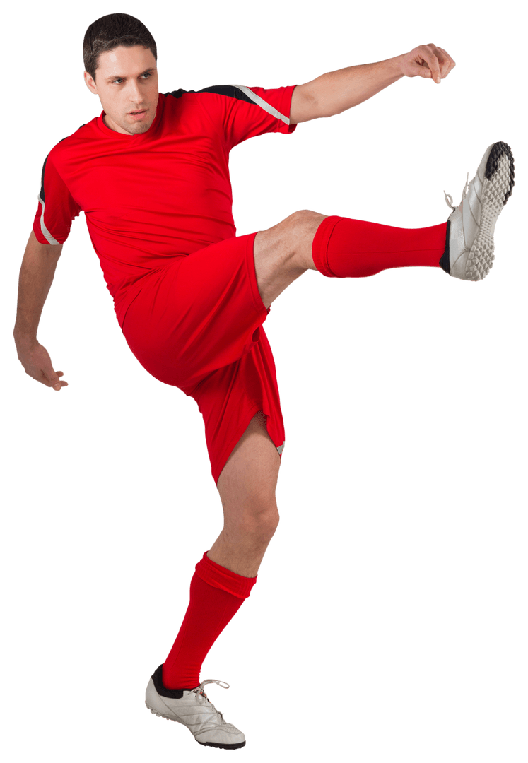 Dynamic Transparent Football Player Kicking in Action