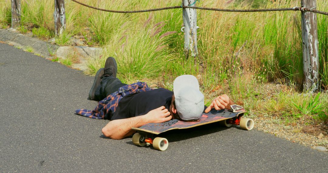 Skateboarder Lying Down on Pavement After Fall - Free Images, Stock Photos and Pictures on Pikwizard.com