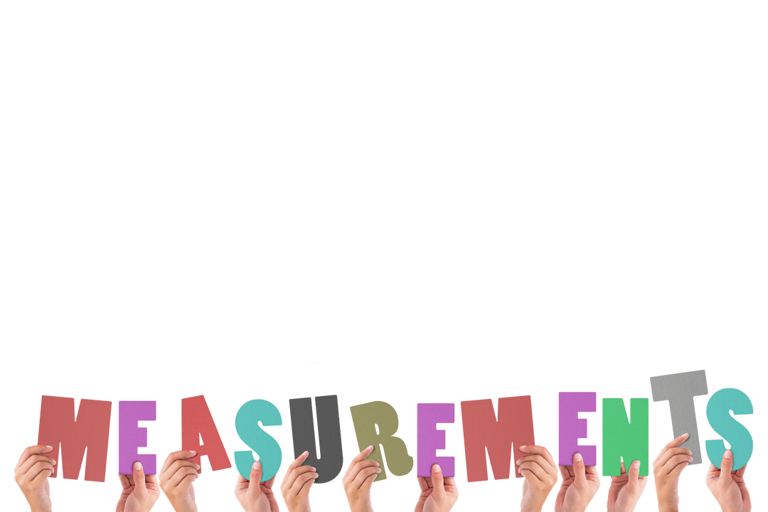 Transparent Hands Holding Measurement Letters in Various Colors