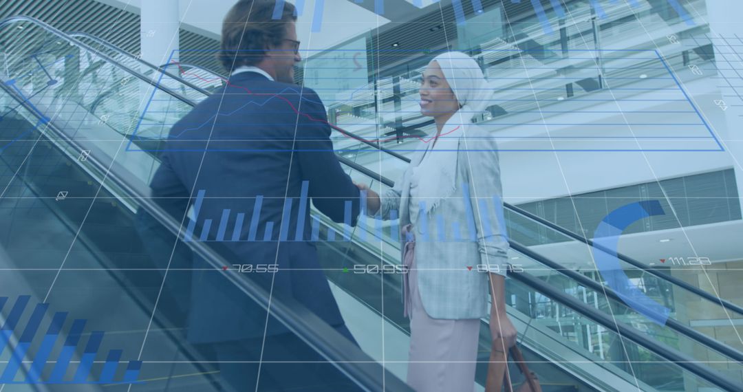 Diverse Professionals Shaking Hands Amid Financial Graphics