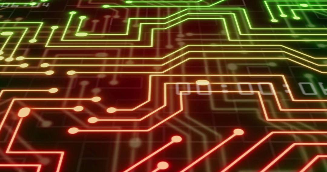 Neon Circuit Board Illustration with Glowing Paths