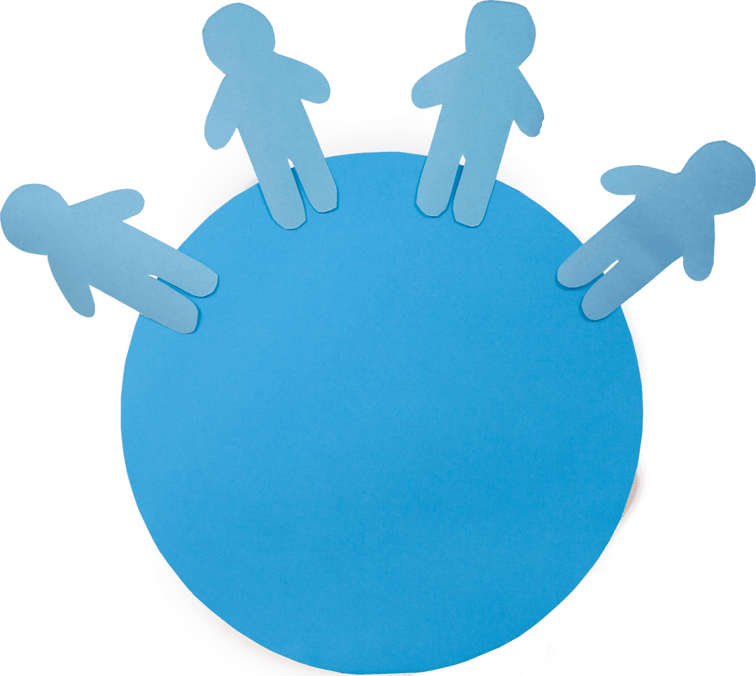 Paper Cutout Figures on Transparent Circular Blue Background