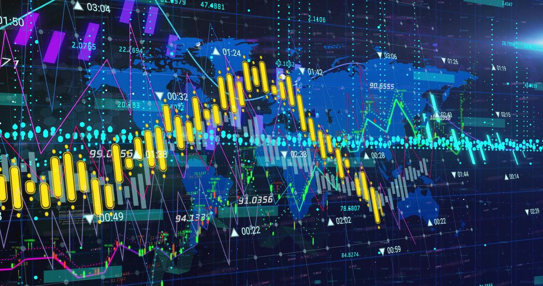 Financial Trading Data with World Map and Candlestick Charts
