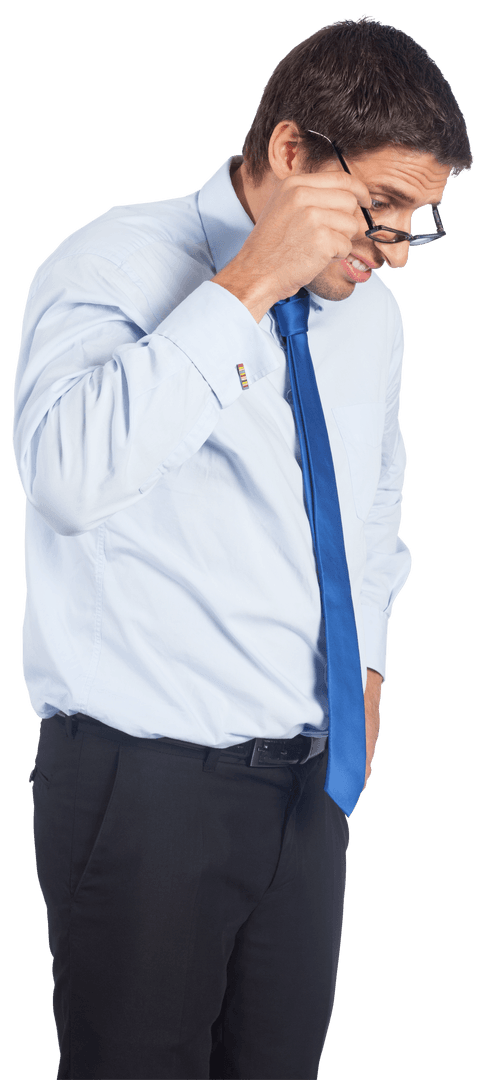 Confused Caucasian Businessman with Glasses on Transparent Background