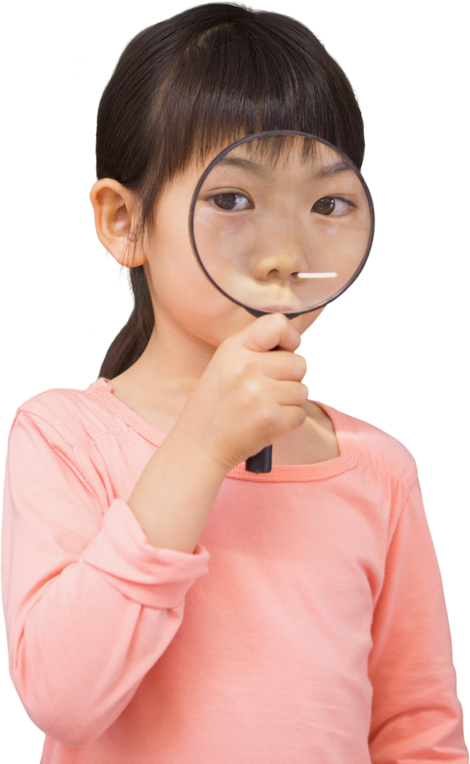 Focused Asian Girl Looking Through Magnifier on Transparent Background - Download Free Stock Images Pikwizard.com