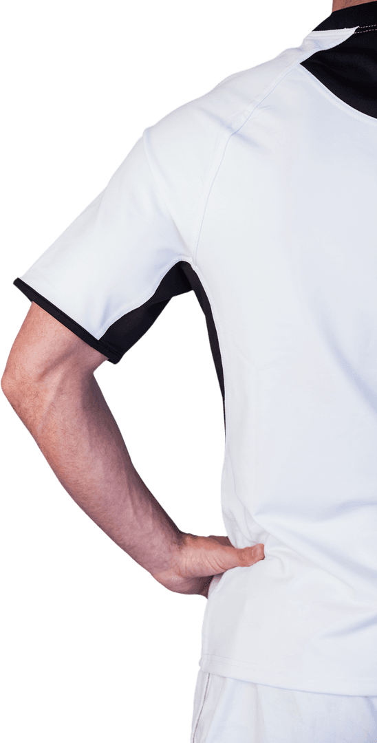 Rear View Transparent Background Rugby Player Standing with Hands on Waist