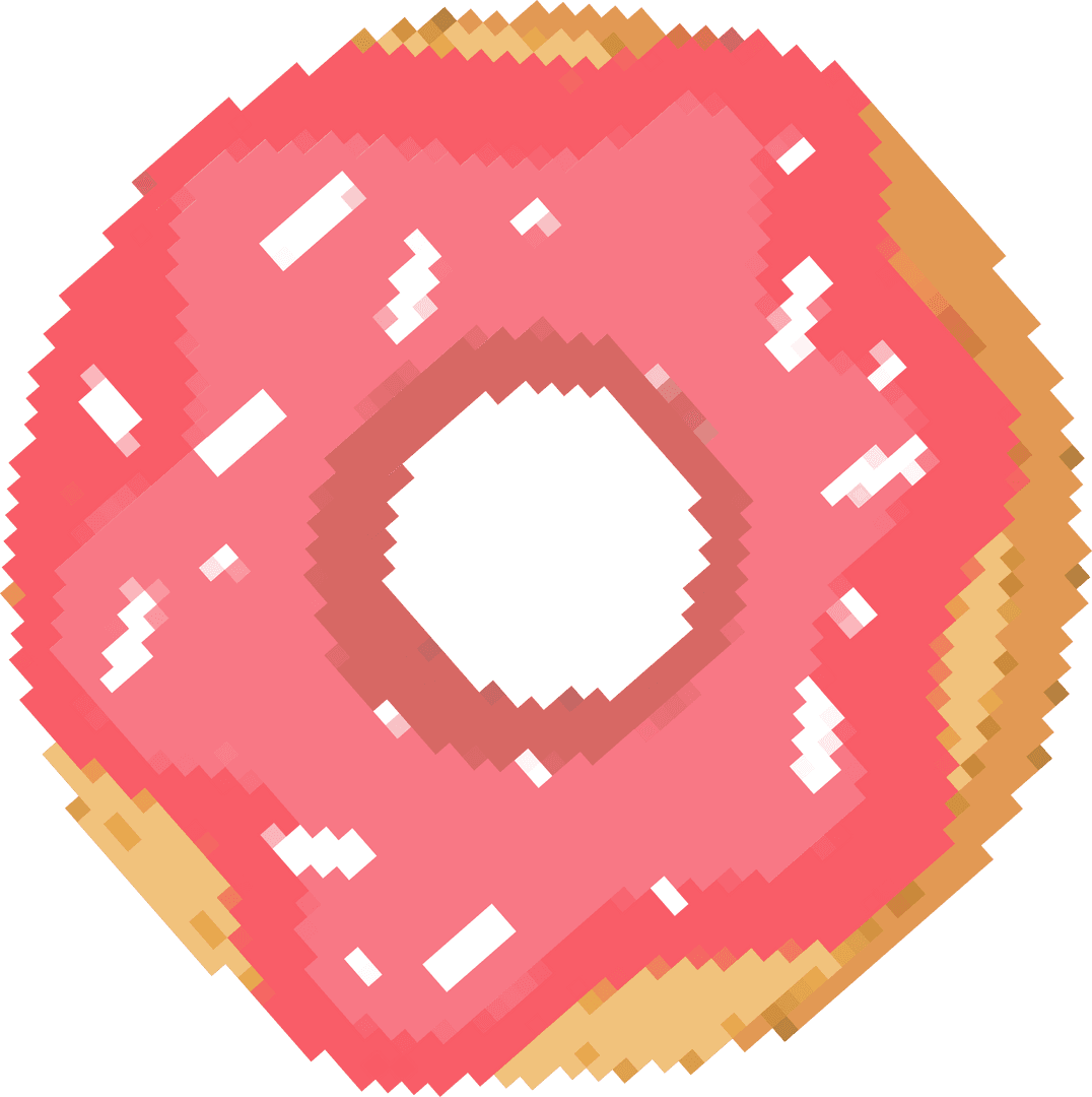 Pixel Art Donut with Pink Frosting on Transparent Background