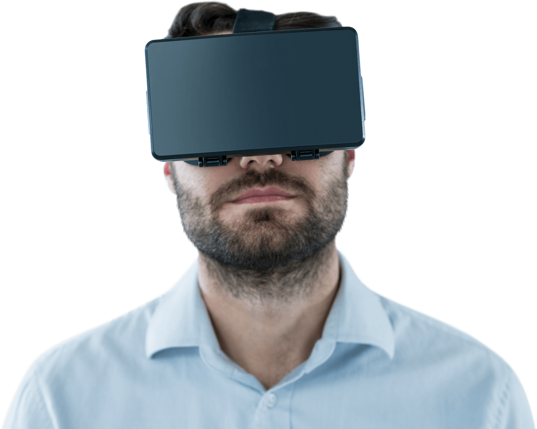 Transparent Bearded Man Using Virtual Reality Headset