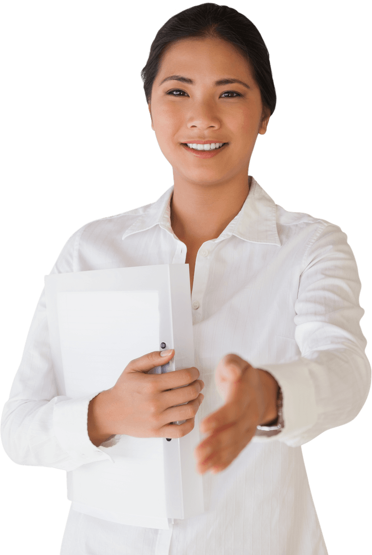 Transparent Greeting by Businesswoman Extending Handshake