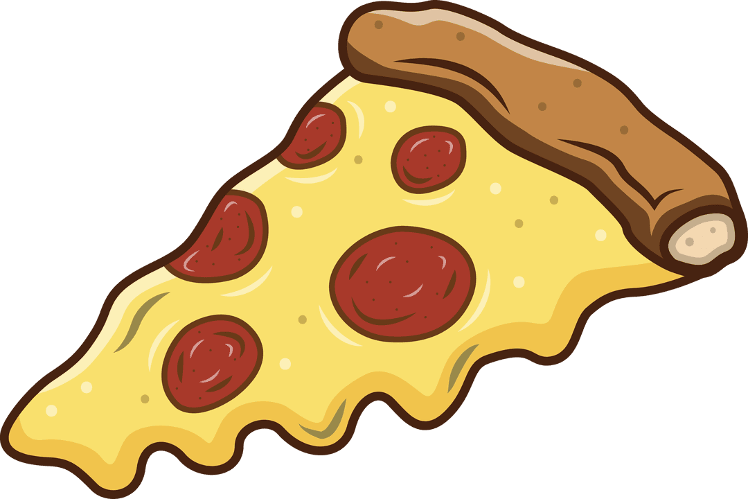 Cartoon Slice of Pepperoni Pizza on Transparent Background