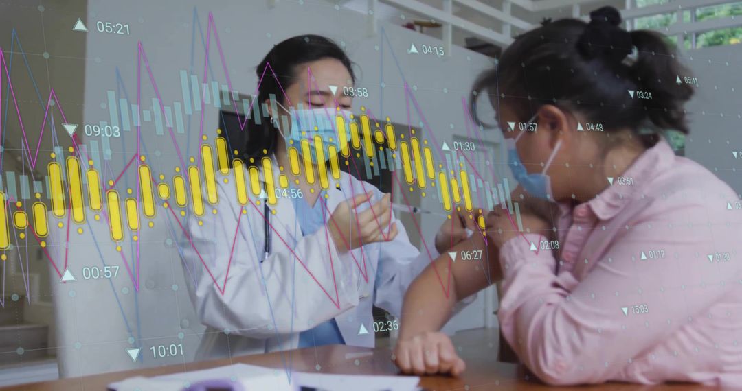 Doctor Administering Vaccine with Financial Chart Transparency