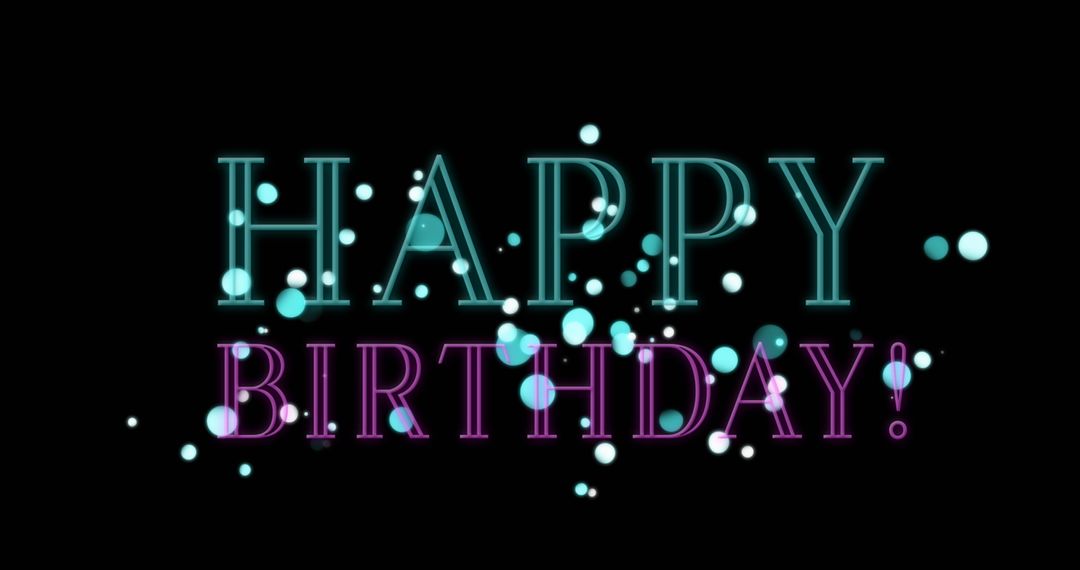Bright Happy Birthday Text with Floating Dots on Dark Background