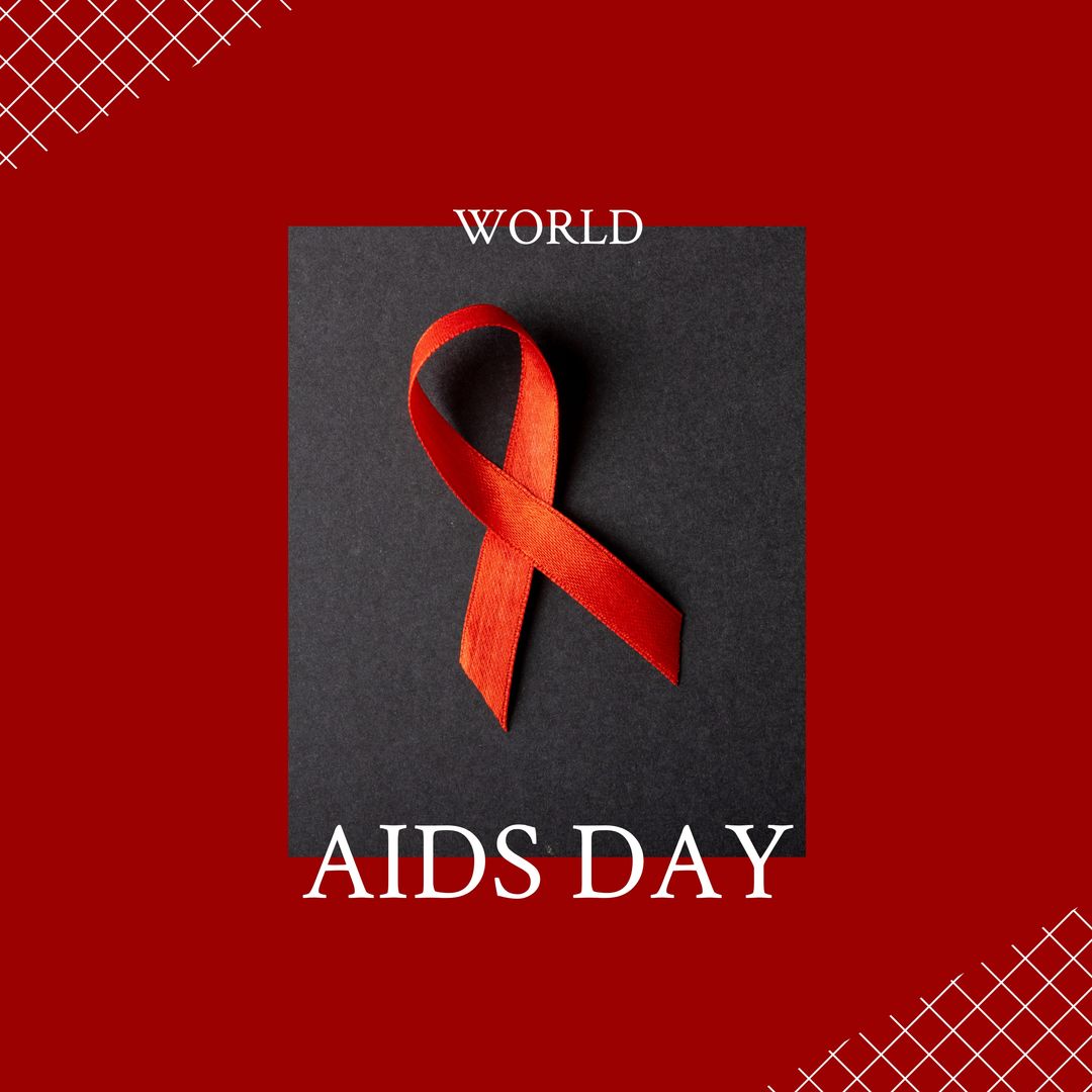 Composite of world aids day text and red awareness ribbon against red background with grid pattern - Download Free Stock Templates Pikwizard.com