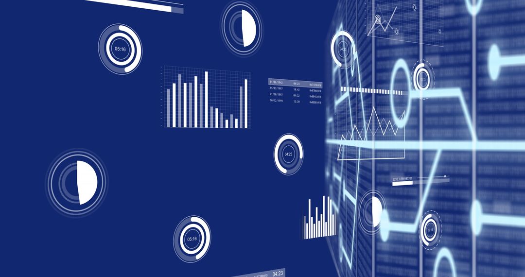 Futuristic Digital Data Visualization with Charts in Blue Virtual Space