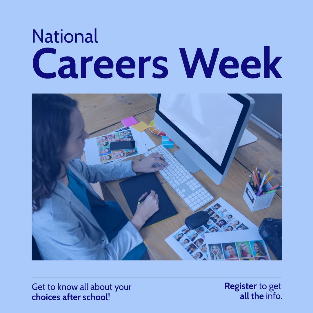 Woman Using Computer for Creative Projects During Career Event