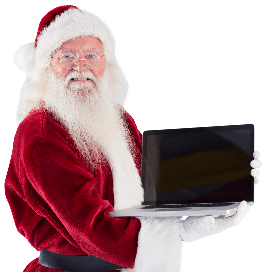 Transparent Image of Santa Claus Holding Laptop Computer