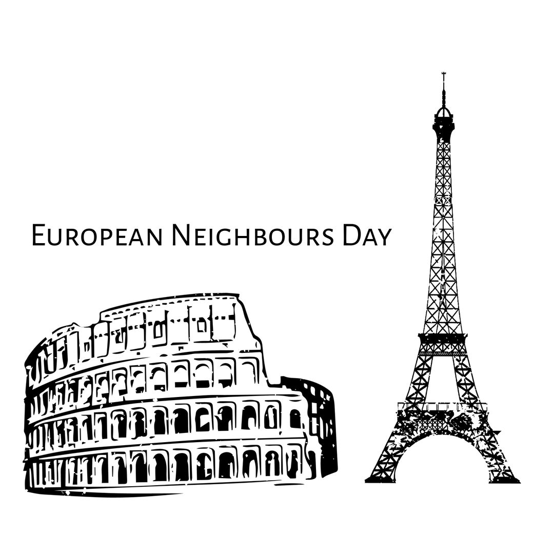 European Neighbours Day with Eiffel Tower and Colosseum Illustration