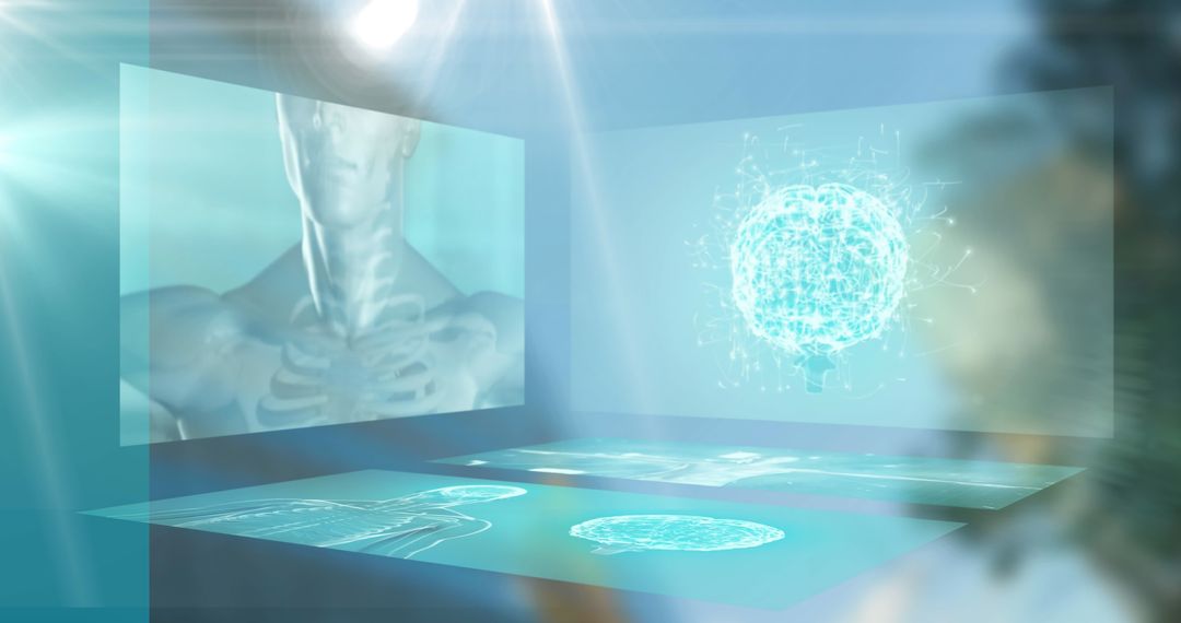 Futuristic Medical Data Display with Brain and Body Holograms