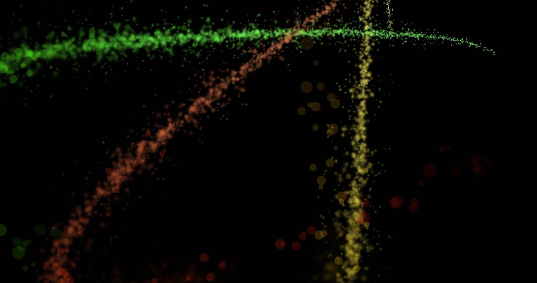 Dynamic Motion of Vibrant Colored Particle Trails on Black Background