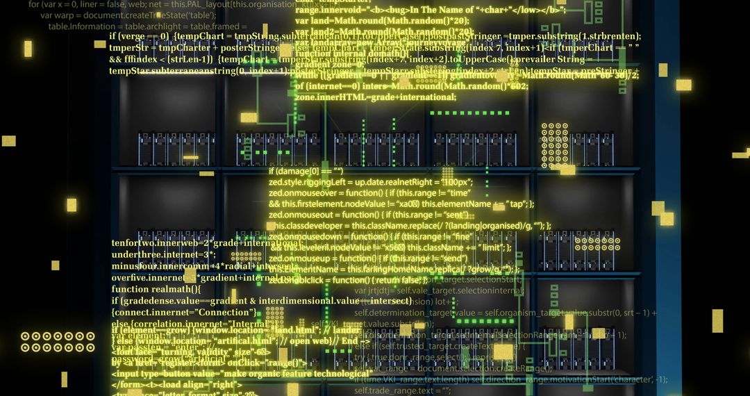 Digital Data Processing in Server Room Highlighting Cyber Connections