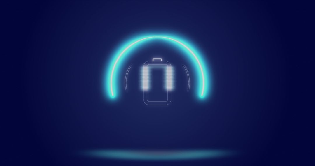 Glowing Battery Icon with Loading Circle on Navy Background
