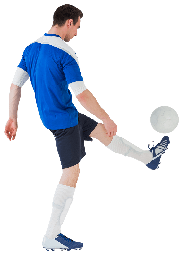 Transparent Soccer Player Performing a Kick with Blue Kit