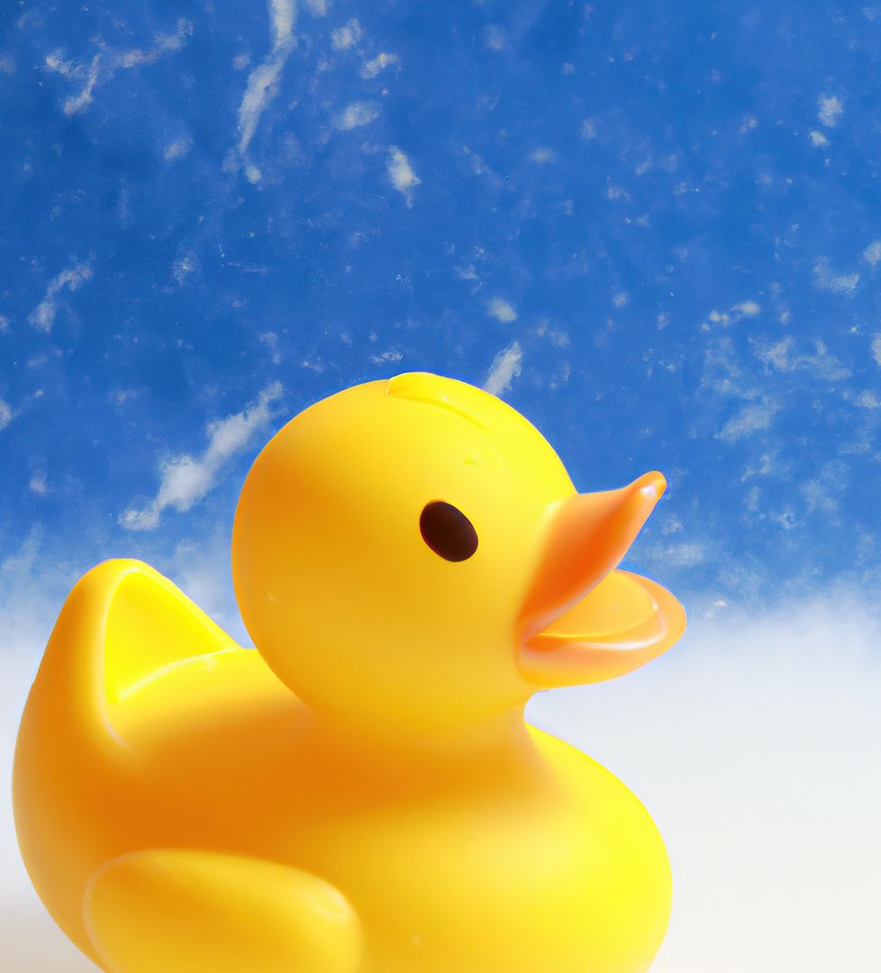 Close up of yellow rubber duck on blue background created using generative ai technology - Free Images, Stock Photos and Pictures on Pikwizard.com