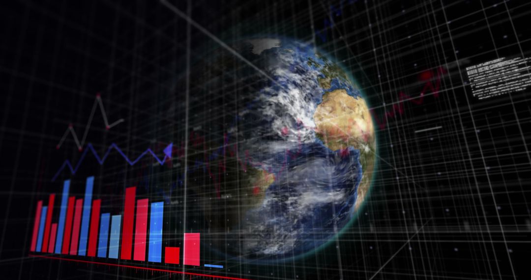 Global data analytics display with holographic charts