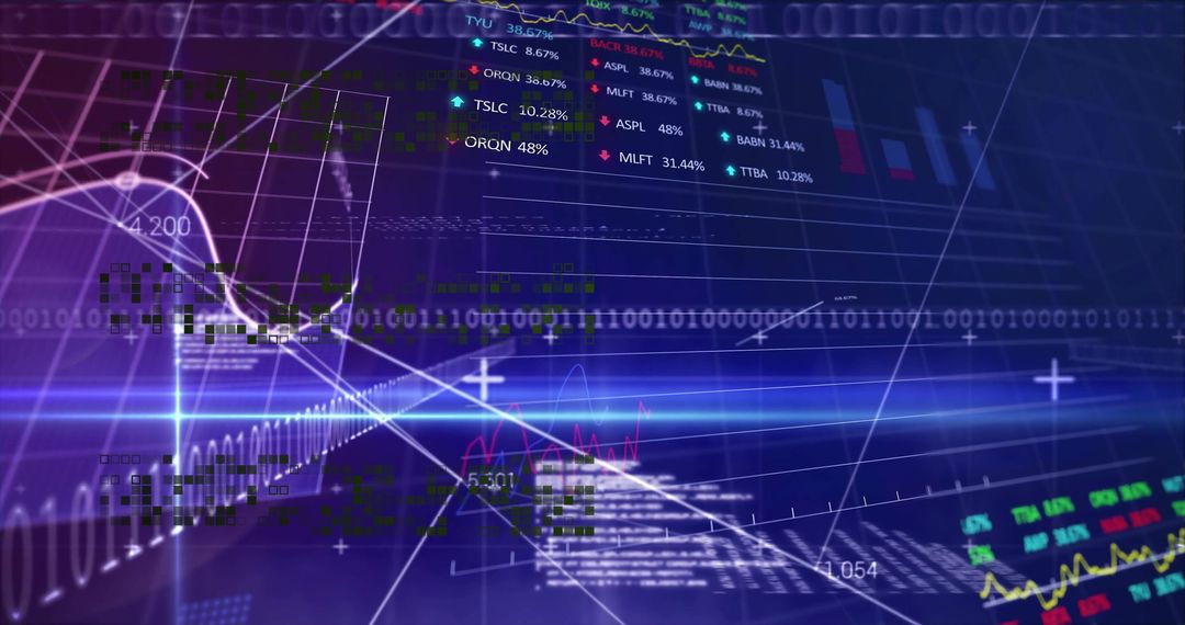 Futuristic Digital Analytics Visualization with Binary Streams and Charts