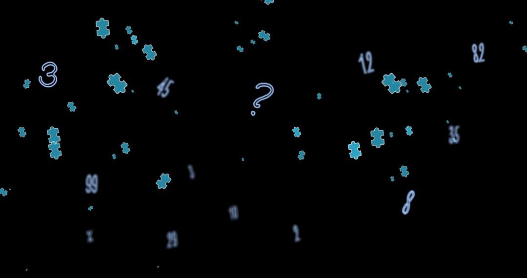 Floating Blue Puzzle Pieces and Numbers on Black Background