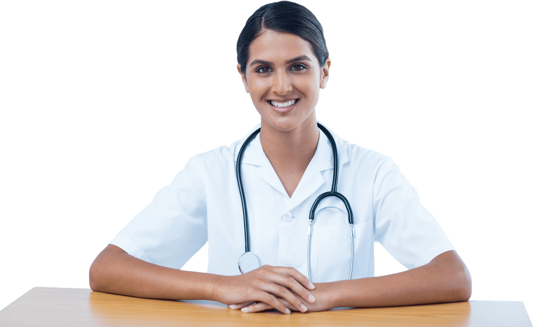 Transparent Background Smiling Doctor with Stethoscope