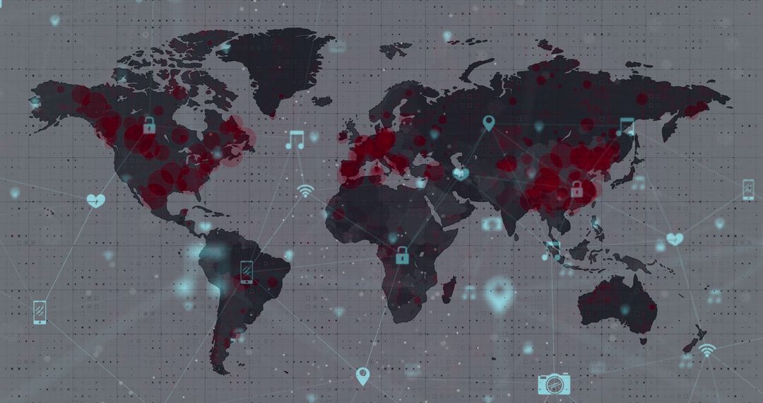 Global Networking With Digital Interface Icons Visible Over World Map
