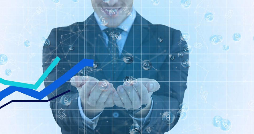 Businessman Analyzing Bitcoin Financial Data with Virtual Interface