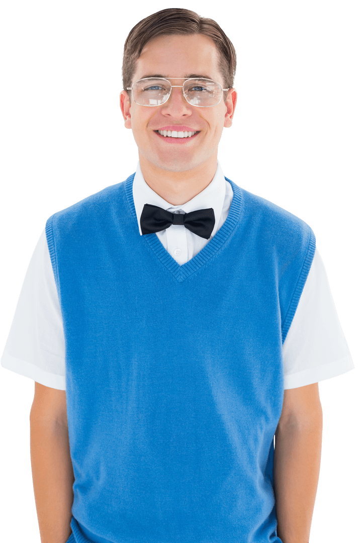 Transparent: Smiling Hipster Wearing Blue Vest and Bow Tie