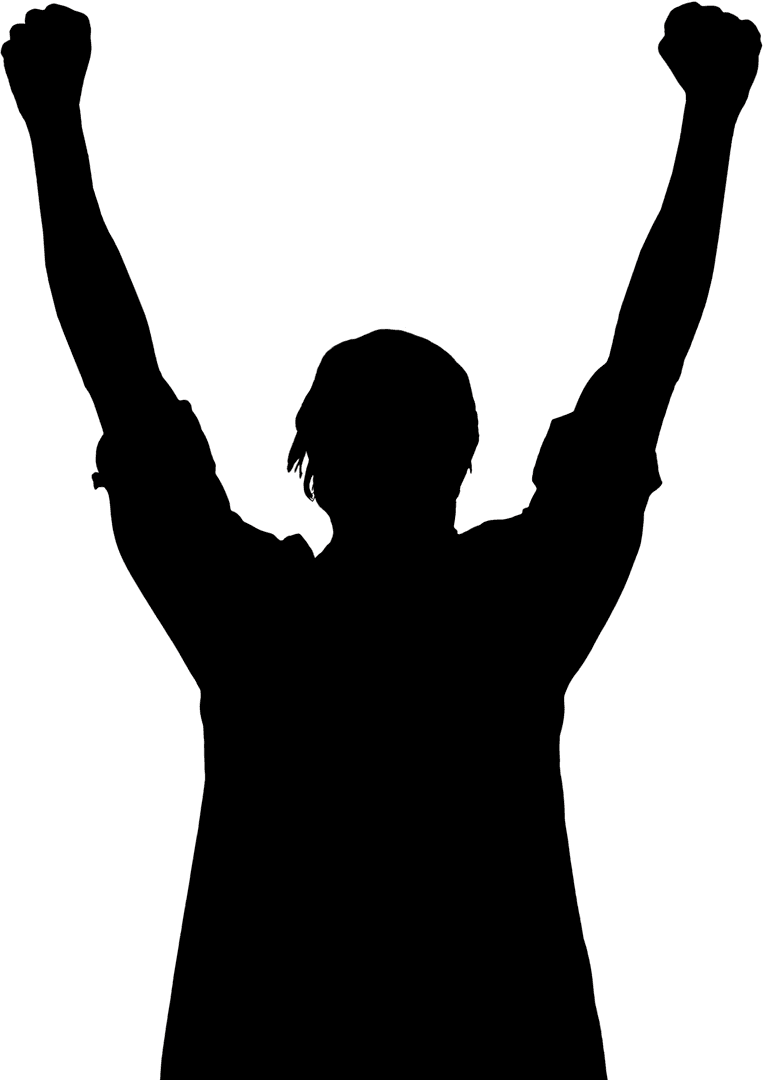 Silhouette of Triumphant Sportsman with Raised Hands on Transparent Background