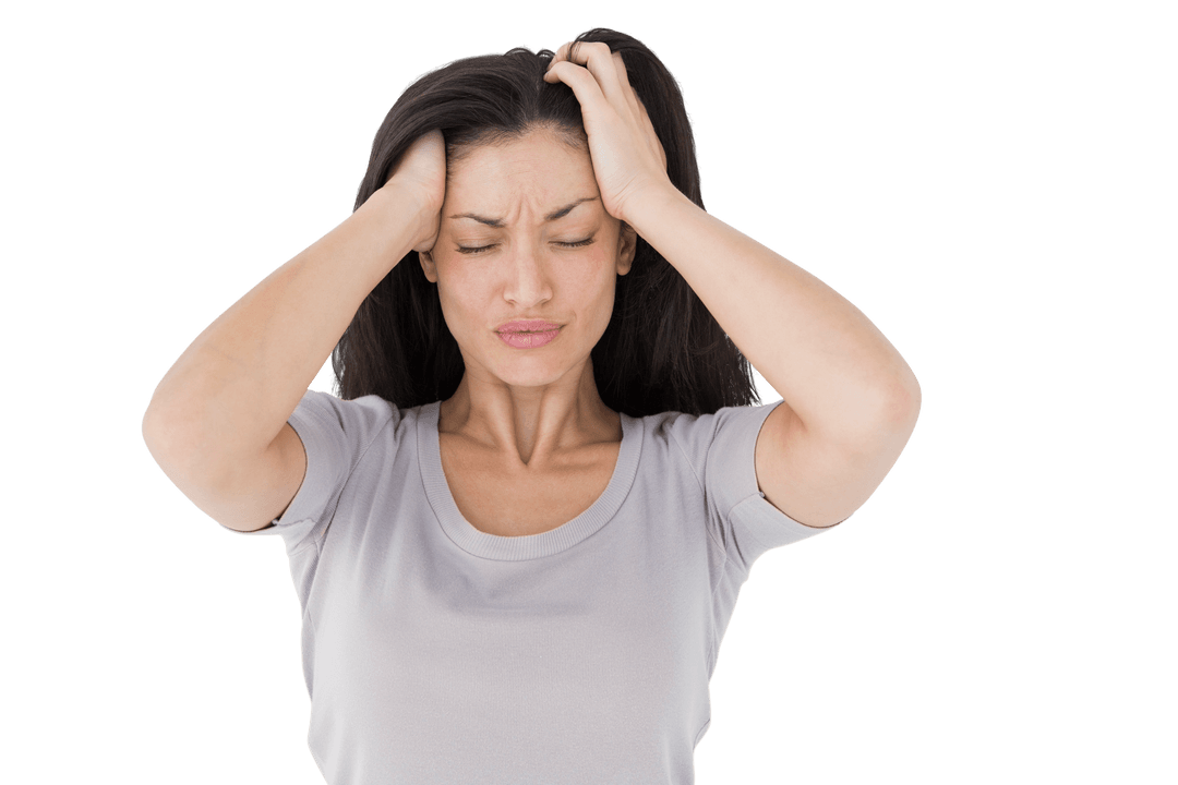 Transparent Background Stressed Woman Holding Head