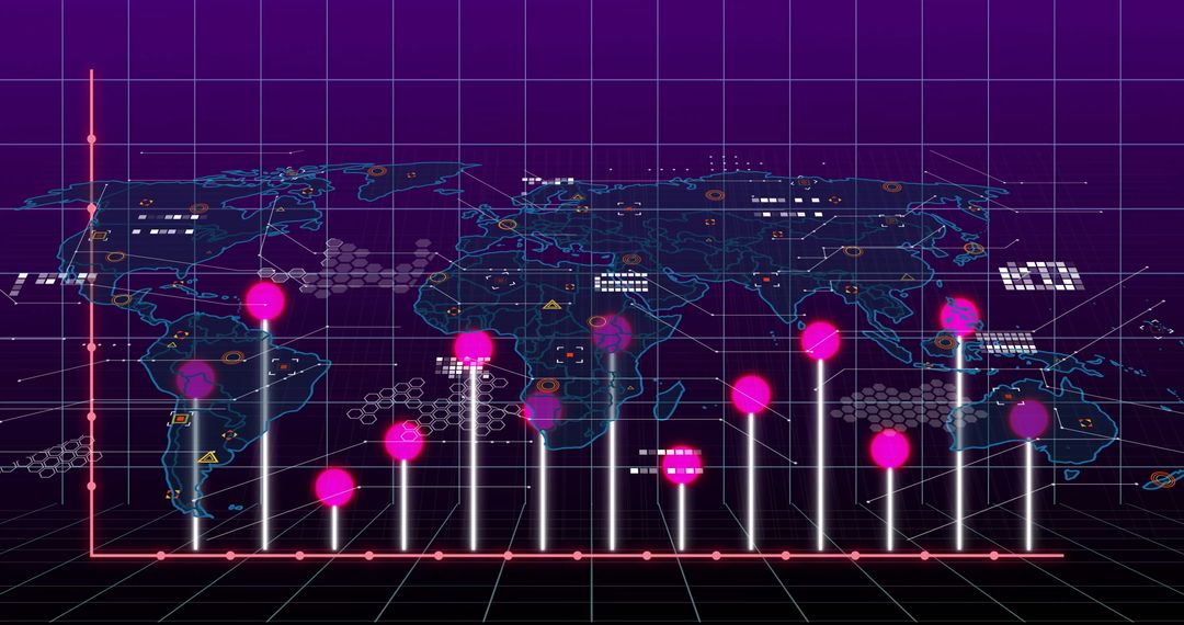 Digital World Map with High-Tech Analytics Display