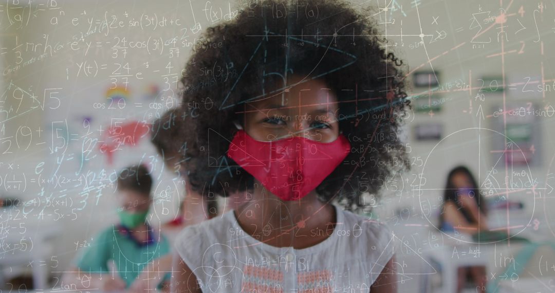 Diverse Schoolchildren Learning with Mathematical Equations Overlay