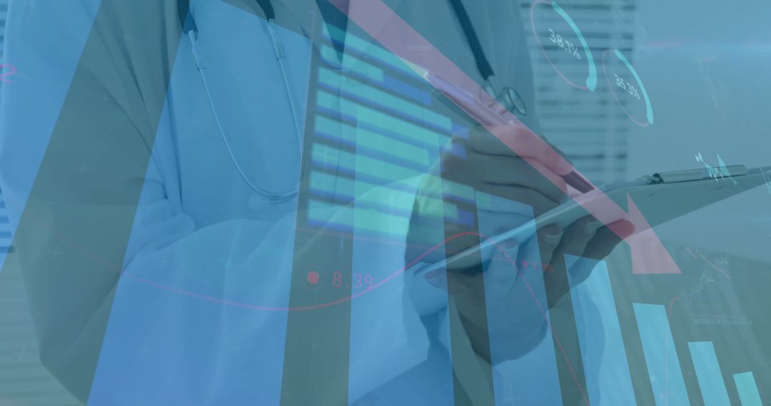 Doctor Analyzing Data with Clipboard and Statistical Graphs
