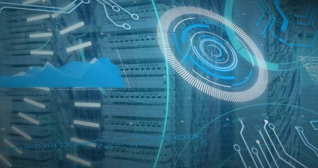 Futuristic 5G Data Center with Digital Overlay Graphics