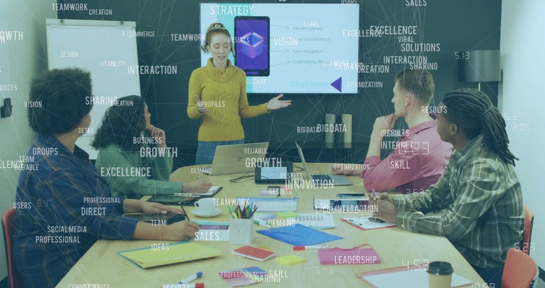 Business Team Engaged in Strategy Meeting with Innovative Concepts