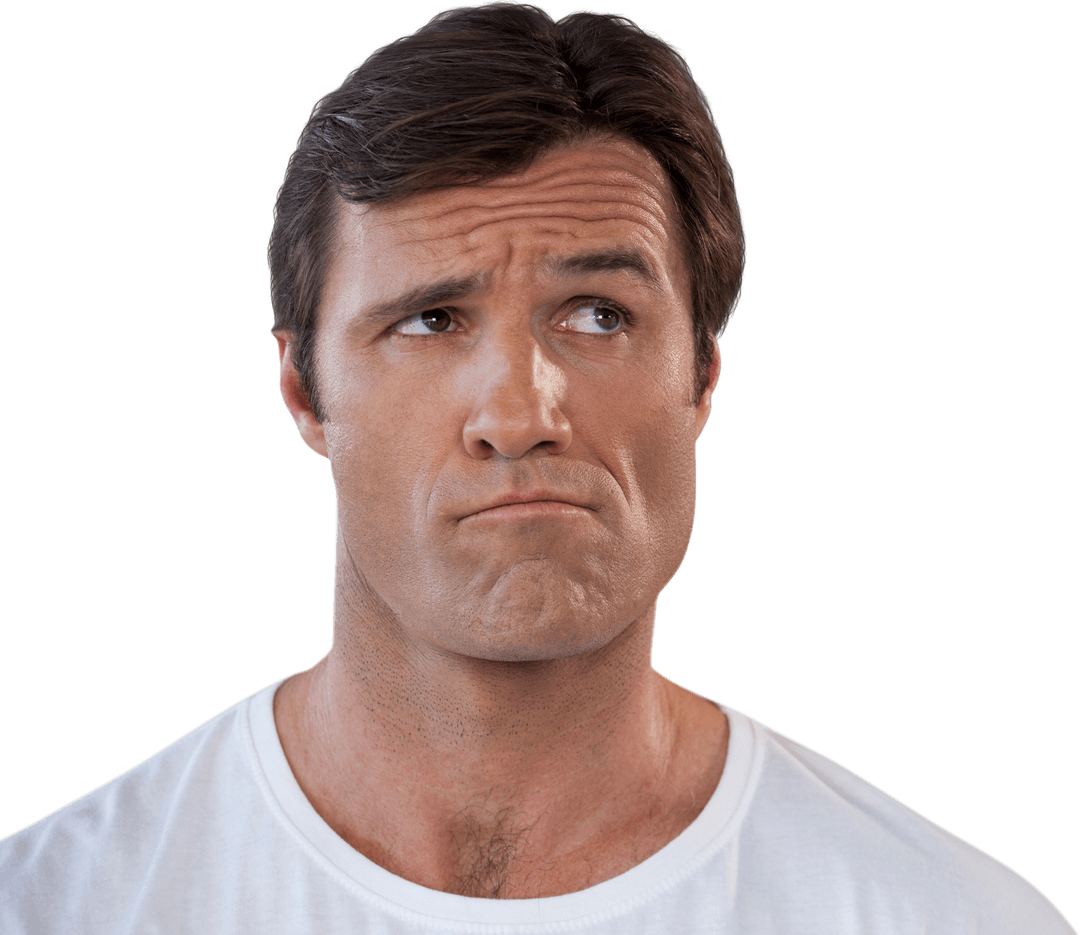 Transparent Background Thoughtful Mature Man Looking Up