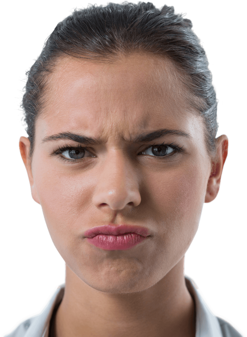 Transparent Background Portrait of Confused Female Executive