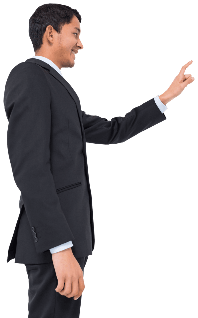 Confident Businessman Pointing with Thoughtful Expression Transparent
