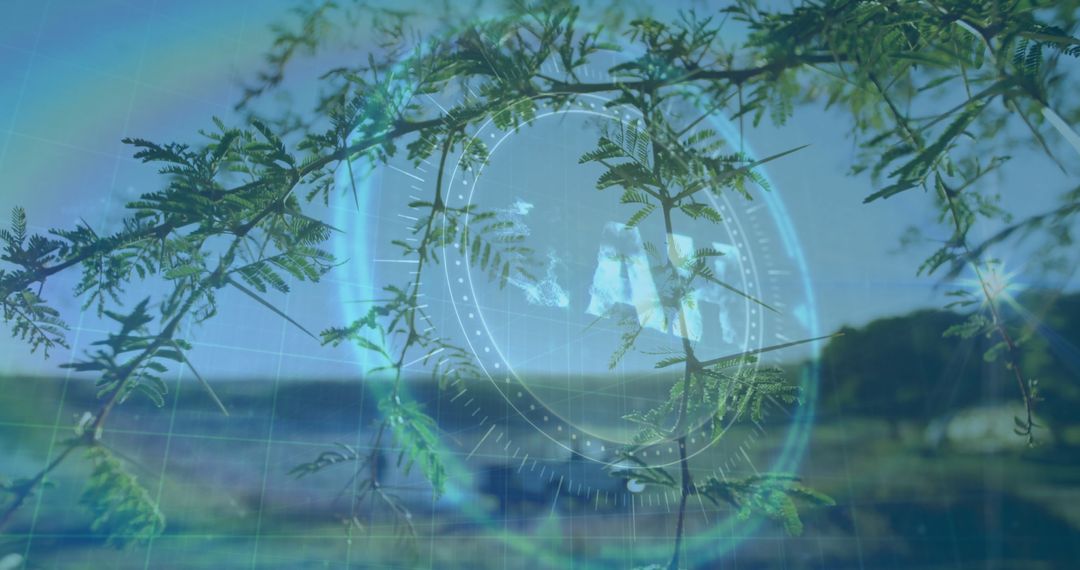 Nature and Technology Fusion with Digital HUD Overlay